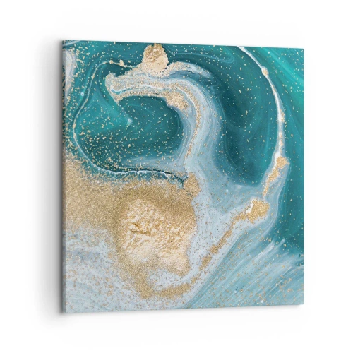 Canvastavla - Bild på duk - Guld- och turkosvirvel - 50x50 cm