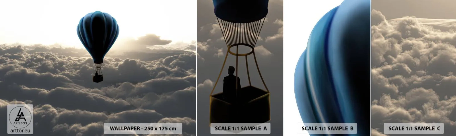 Fototapet Prov Standard Eco - Vandrare över molnen - Landskap, Ballongflygning, Resor - 100x30 cm