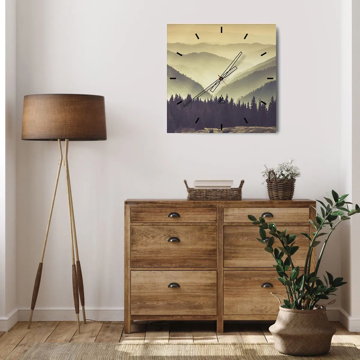 Väggklocka - Klocka på glas - Bortom bergen... - 40x40 cm