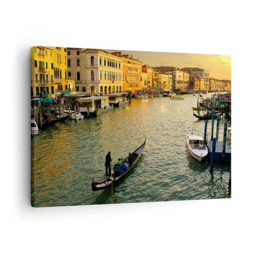 Canvastavla - Bild på duk - Gondol på en kanal i Venedig vid solnedgången - 70x50cm - På soliga sidan av gatan - Modern väggdekoration för vardagsrum och sovrum ARTTOR