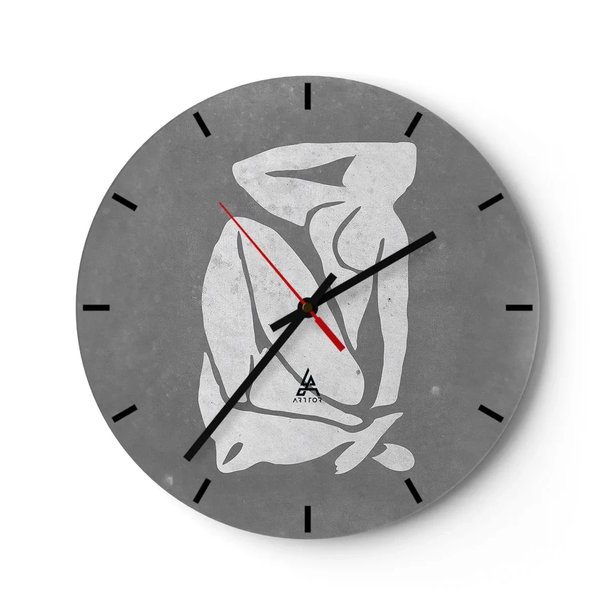Väggklocka - Klocka på glas - Silhuett av en sittande figur i minimalistisk form - 30x30cm - I drömmarnas värld - Modern väggdekoration för vardagsrum, kök och sovrum ARTTOR