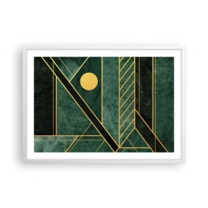 Affisch i vit ram - Dynamik av guld och azurblå - 70x50 cm