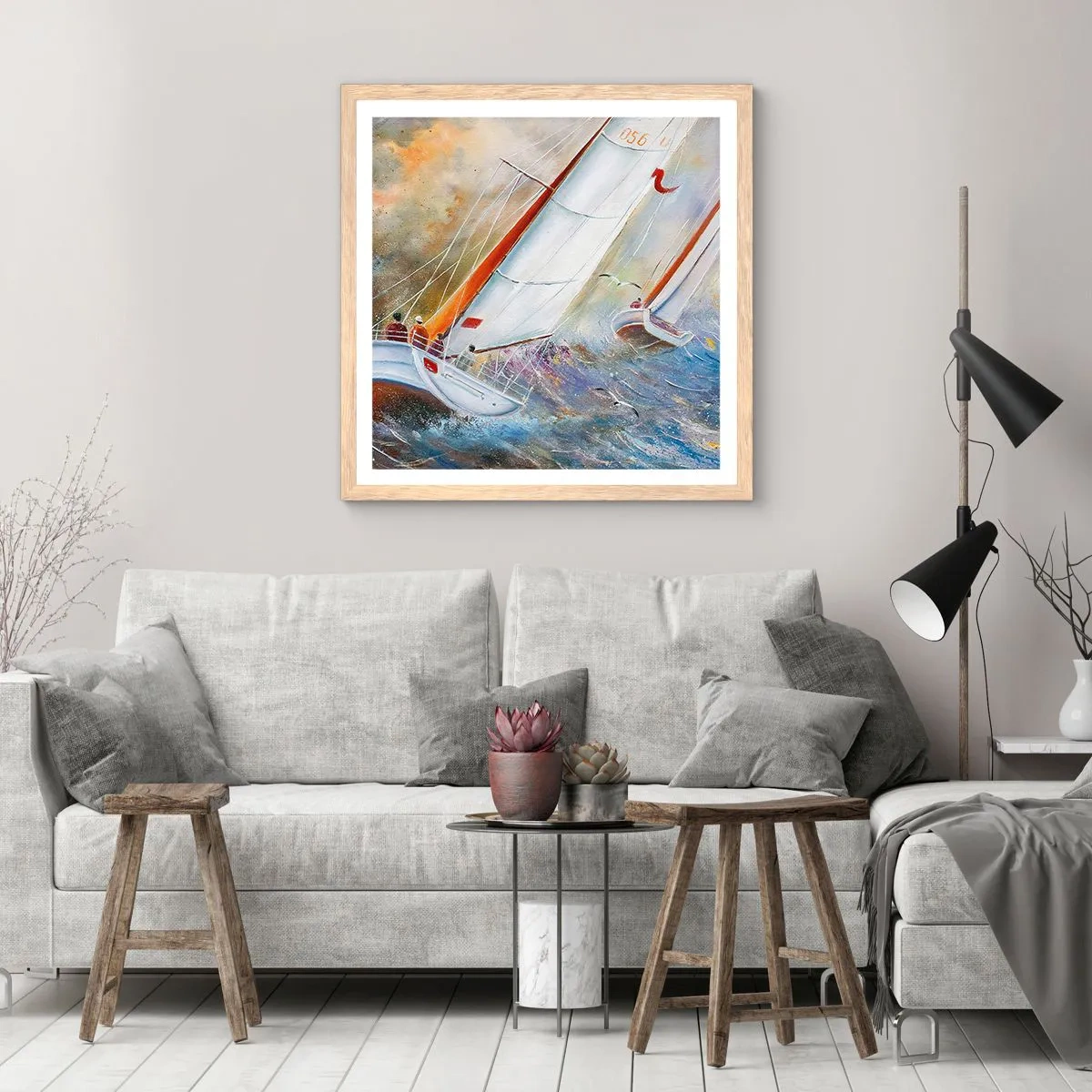 Affisch i ram av ljusek - Springande på vågorna - 30x30 cm