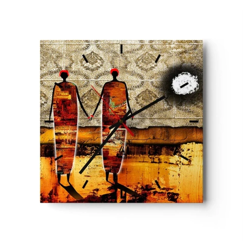 Väggklocka - Klocka på glas - Etnisk komposition i Afrikas färger - 30x30 cm