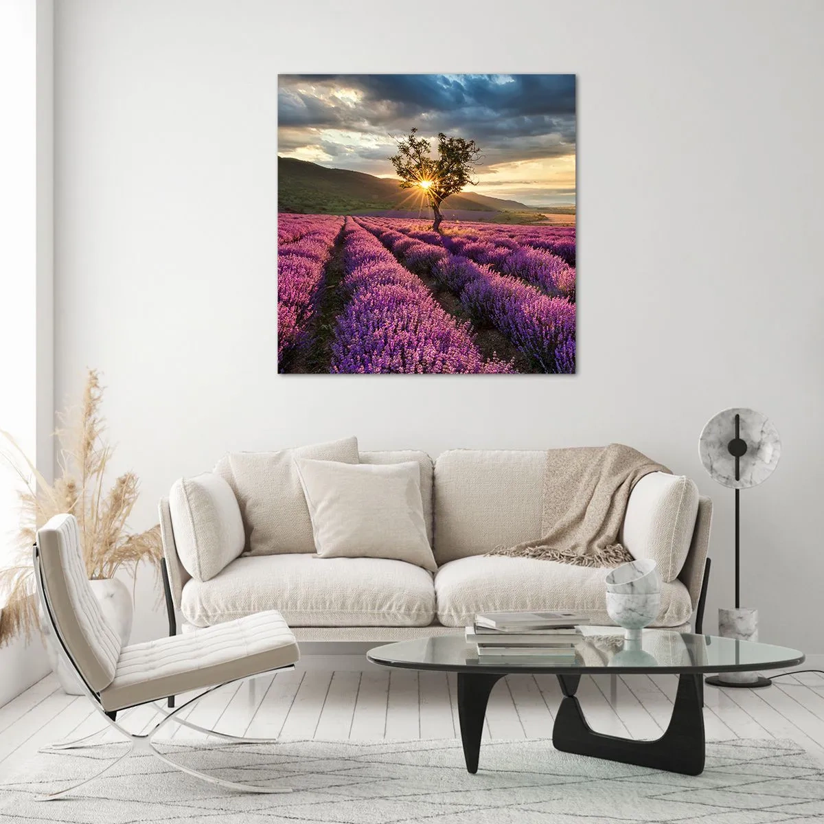 Glastavla - Bild på glas - Arom i lila färg - 70x70 cm
