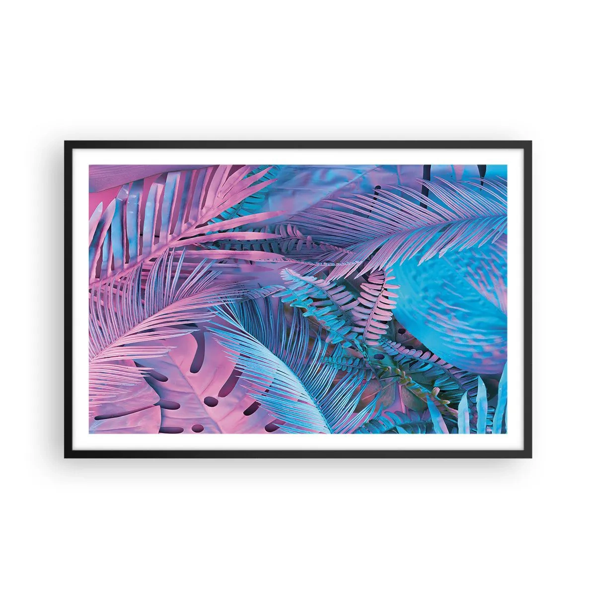 Affisch i svart ram - Tropiken i rosa och blått - 91x61 cm
