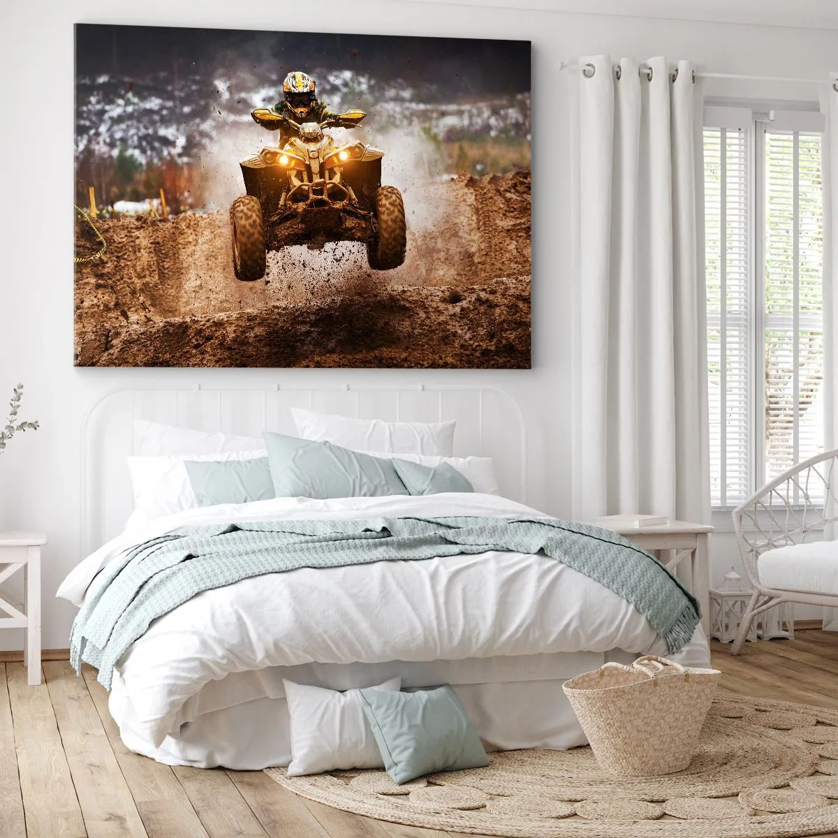 Canvastavla - Bild på duk - Extrem fyrhjuling i lerig terräng - 70x50cm - No risk no fun - Modern väggdekoration för vardagsrum och sovrum ARTTOR