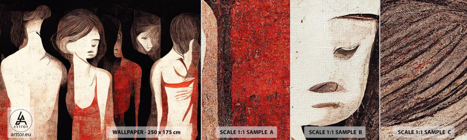 Provbit av fototapet Premium Canvas - Madonnor av mörker - Kvinnor, Bit, Sorg - 100x30 cm