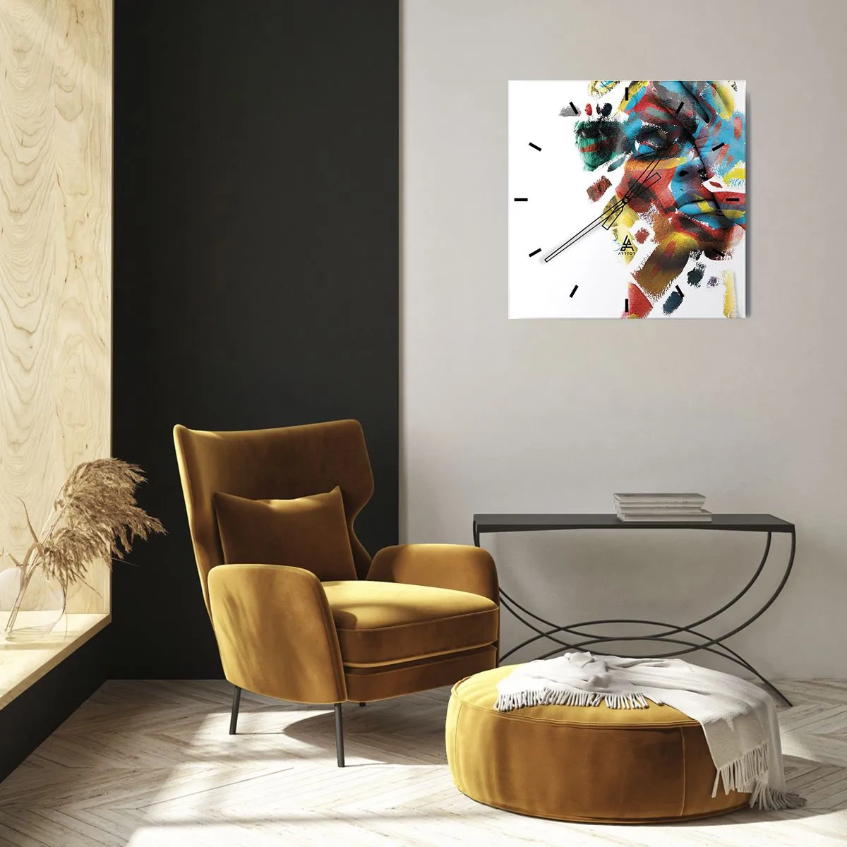 Väggklocka - Klocka på glas - Färgrik personlighet - 30x30 cm