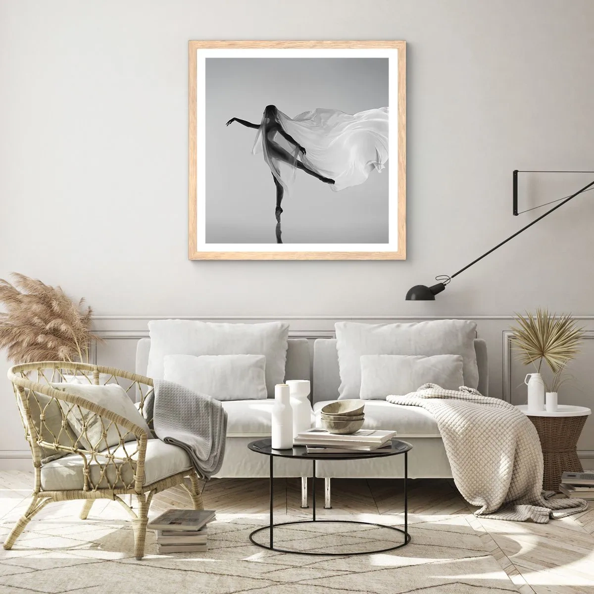 Affisch i ram av ljusek - Lätthet och grace - 60x60 cm