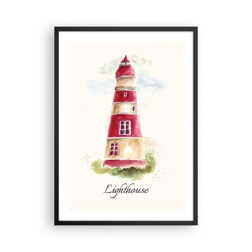 Affisch i svart ram - Akvarell illustration av en fyr på en ljus bakgrund - 50x70cm - Det är alltid något väder - Modern väggdekoration för vardagsrum och sovrum ARTTOR