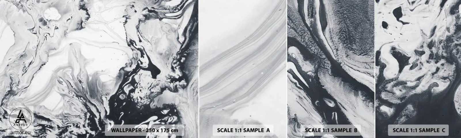 Provbit av självhäftande fototapet Deluxe Sticker - Jordens inre - Abstraktion, Bit, Svartvitt - 100x30 cm