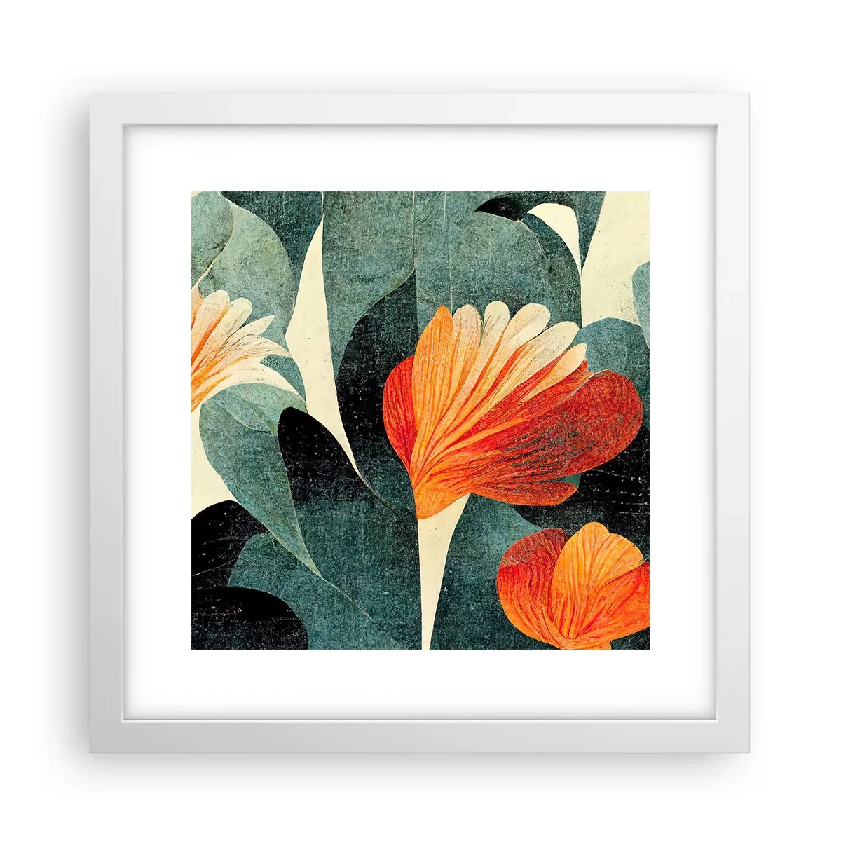 Affisch i vit ram - Värmen i tropikerna och svalkan i grönskan - 30x30 cm