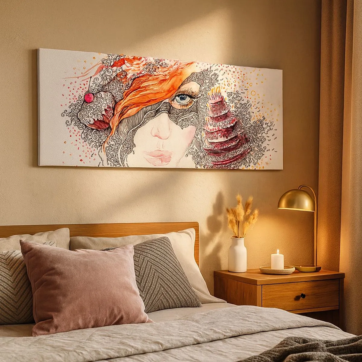 Canvastavla - Bild på duk - Med henne har vi högtid varje dag - 100x40 cm