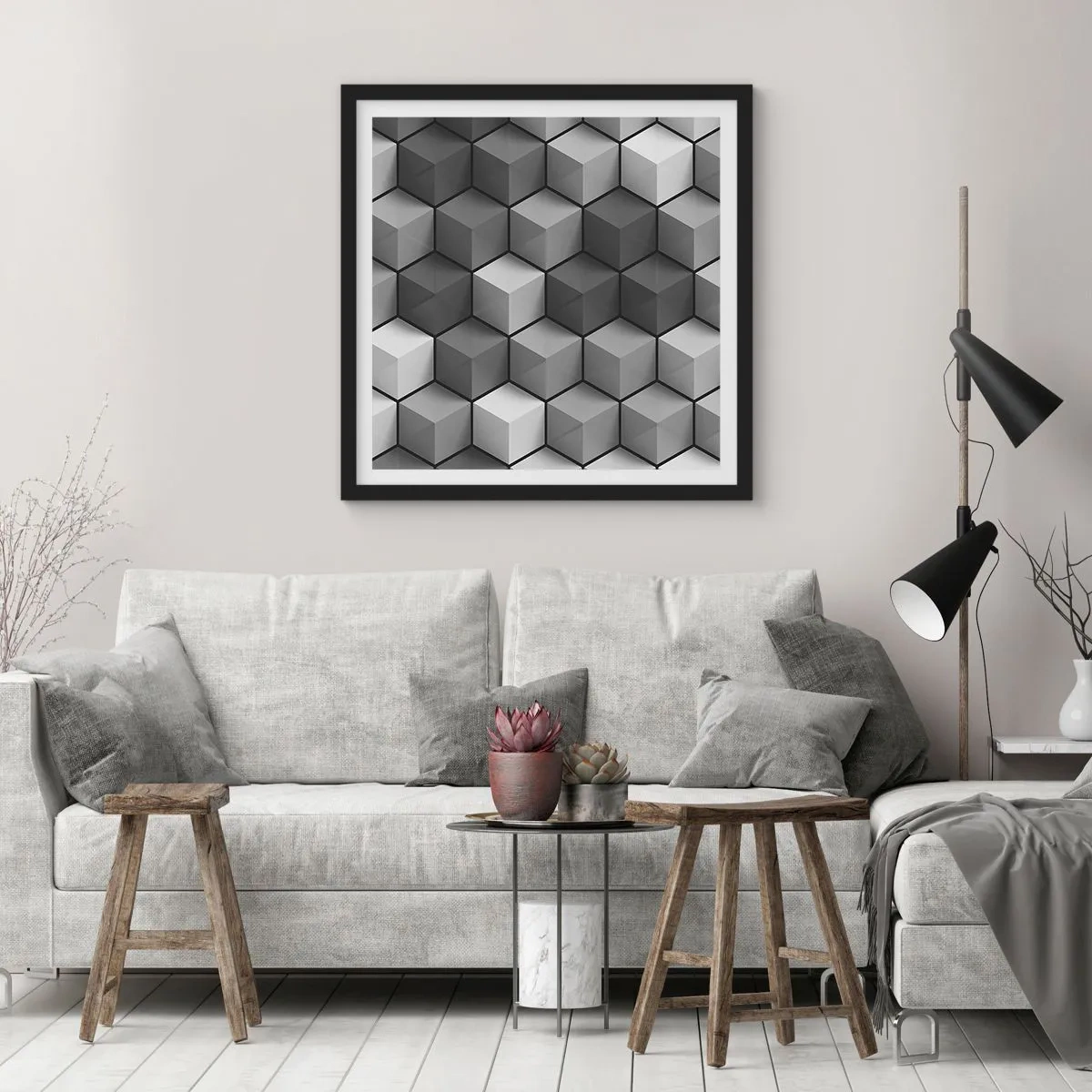 Affisch i svart ram - Kubistiskt pussel - 30x30 cm