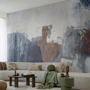 Fototapet Premium Canvas - Blåbruna former - Bit, Abstraktion, Minimalism - 400x280 cm