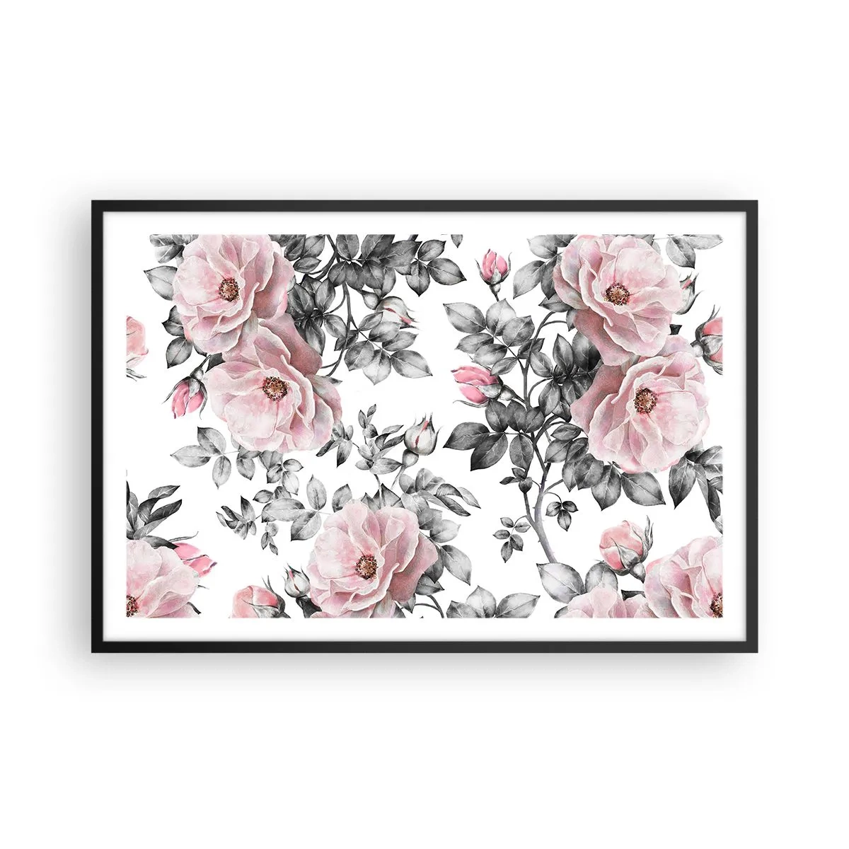 Affisch i svart ram - Tappa sig i rosblommorna - 91x61 cm