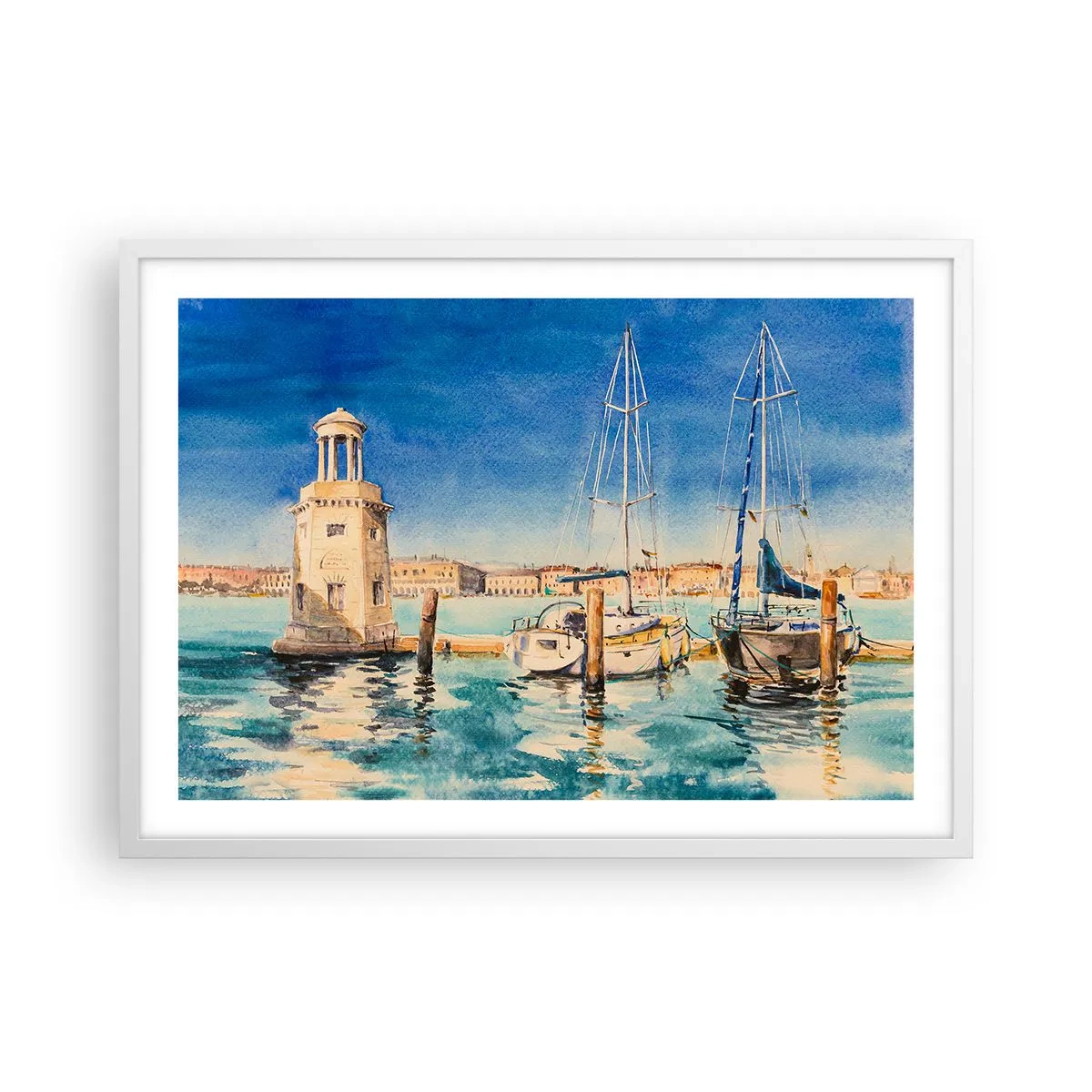 Affisch i vit ram - Solig lagun - 70x50 cm