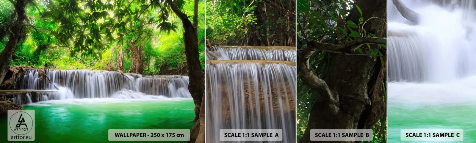 Fototapet Prov Standard Eco - Kaskad i det gröna - Landskap, Vattenfall, nationalpark - 100x30 cm