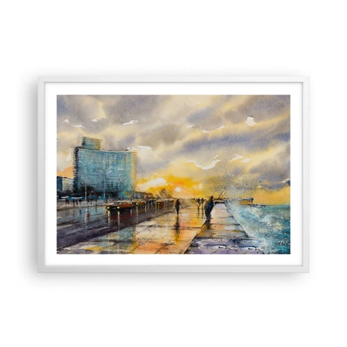 Affisch i vit ram - Livet på stranden - 70x50 cm