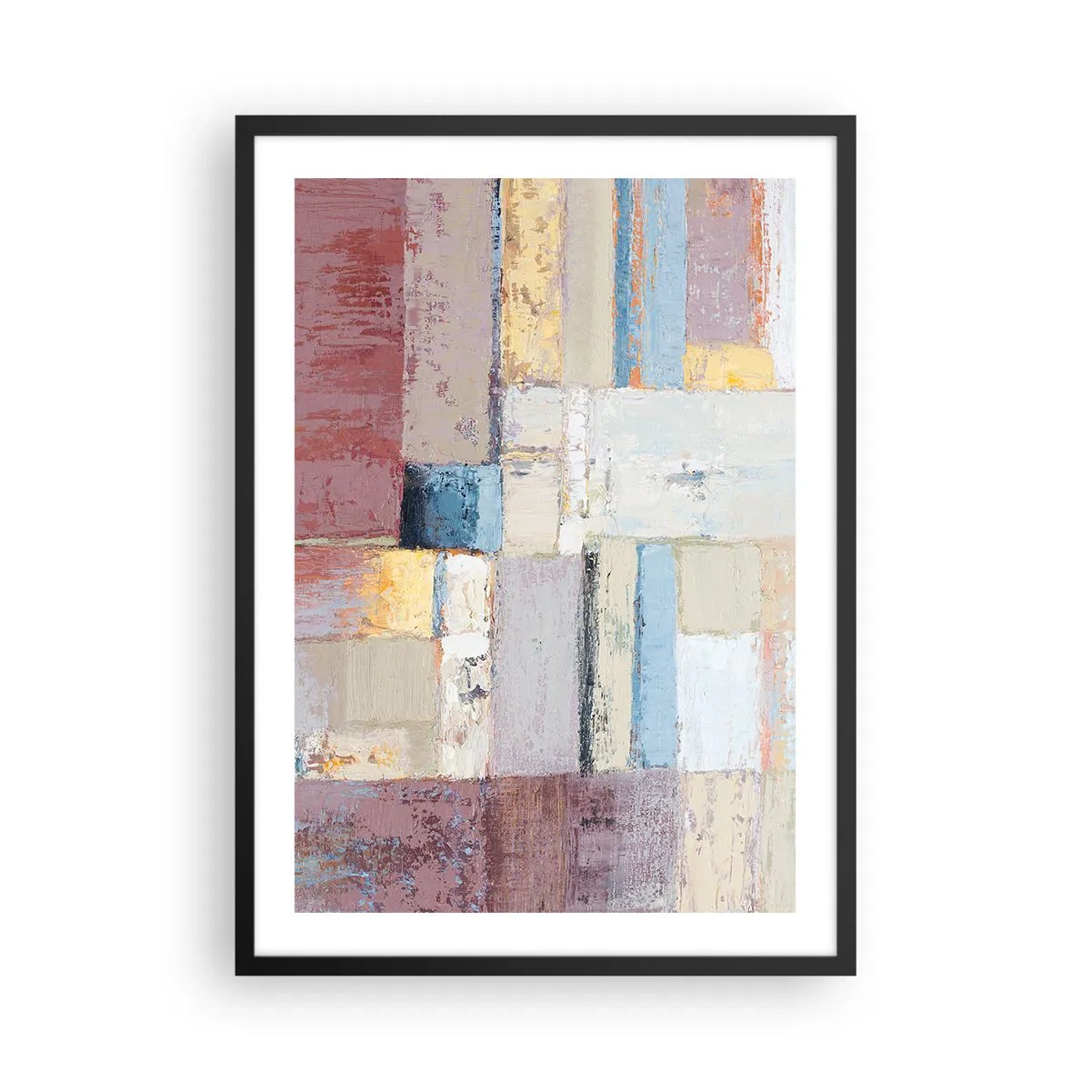 Affisch i svart ram - Abstrakt geometrisk komposition i pastellfärger - 50x70cm - Geometrins lugn - Modern väggdekoration för vardagsrum och sovrum ARTTOR