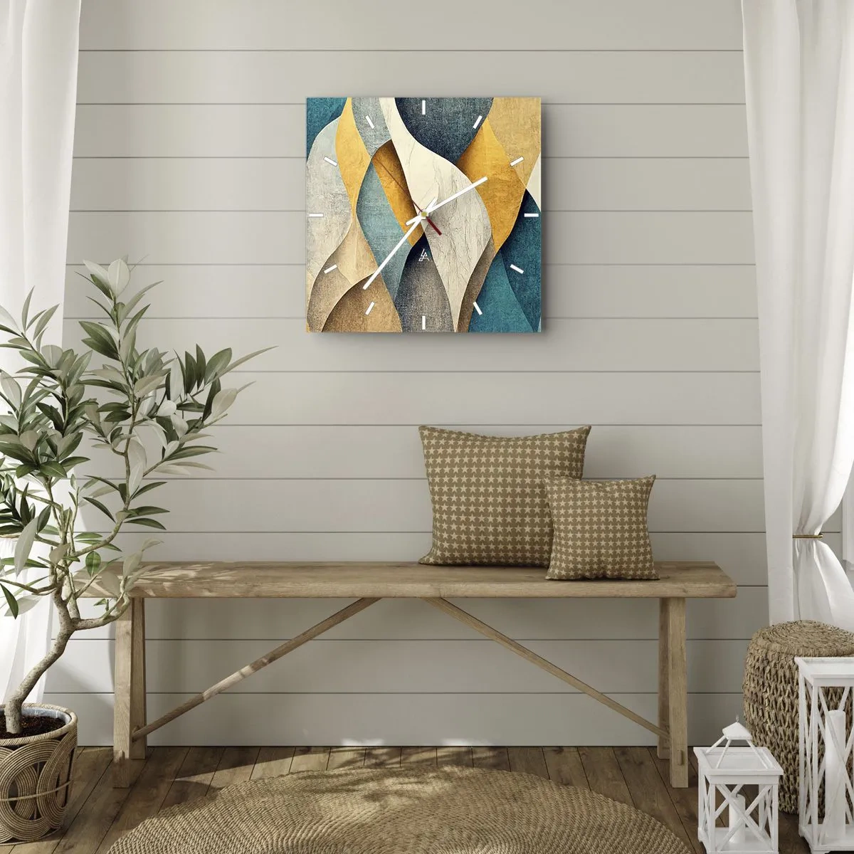 Väggklocka - Klocka på glas - Rytm och vågrörelse - 40x40 cm