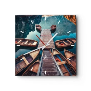 Väggklocka - Klocka på glas - Jag väntar vid bryggan - 40x40 cm