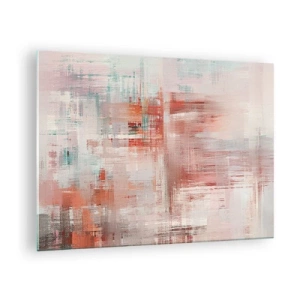 Glastavla - Bild på glas - En abstrakt komposition i nyanser av rött och beige. - 70x50cm - Dimmigt. Rosa - Modern väggdekoration för vardagsrum och sovrum ARTTOR