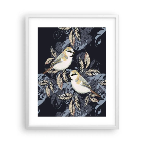 Affisch i vit ram - Gul-grå fågelsång - 40x50 cm