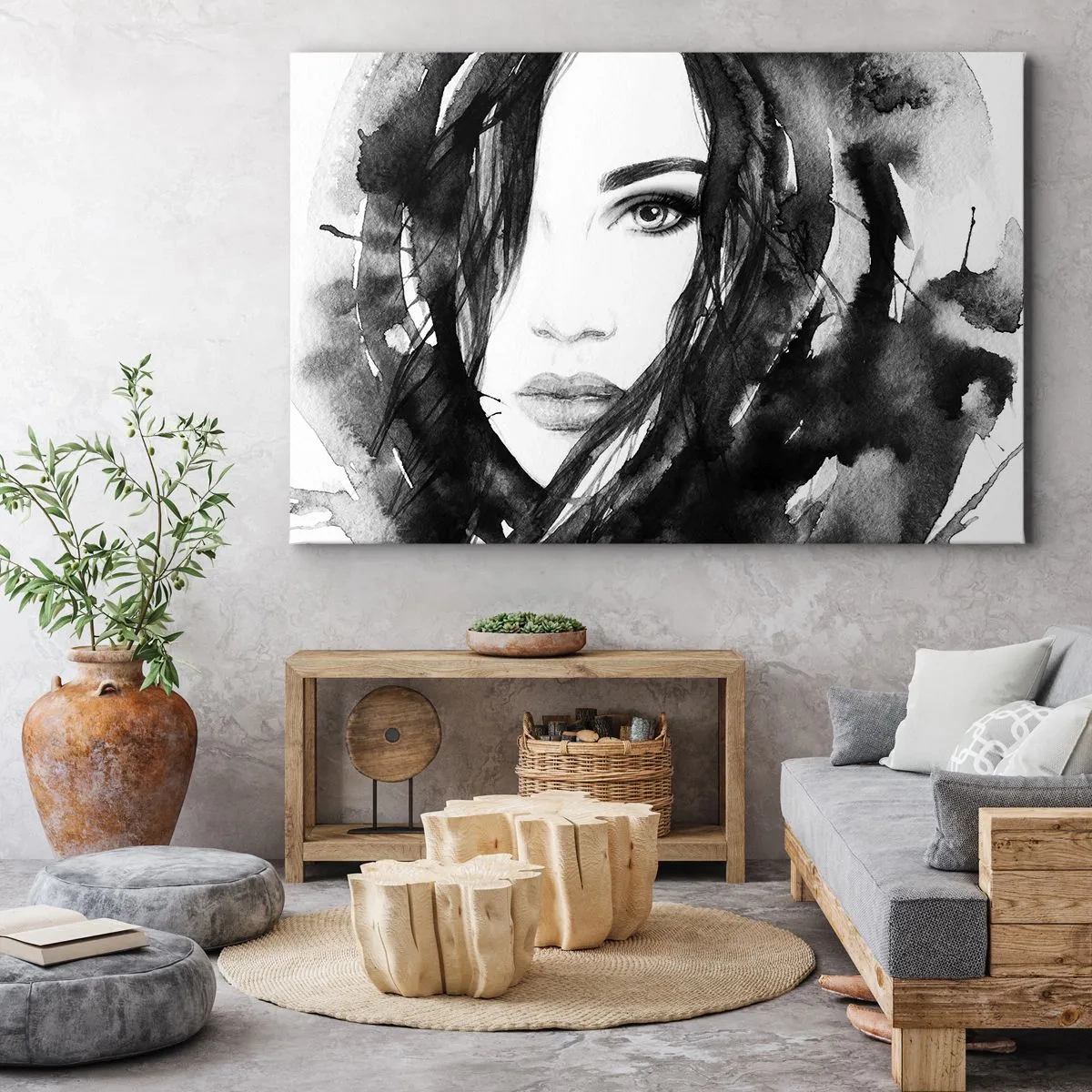 Canvastavla - Bild på duk - En damportätt i svart och vit - 100x70 cm