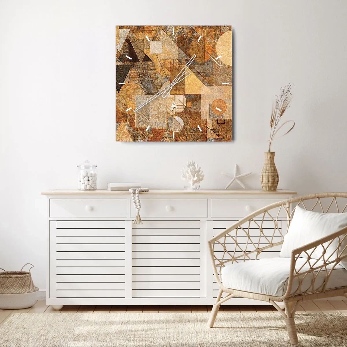 Väggklocka - Klocka på glas - Kubistisk studie i brun - 30x30 cm