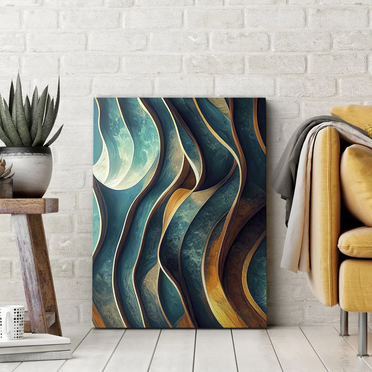 Canvastavla - Bild på duk - Meandrar av blått - 45x80 cm