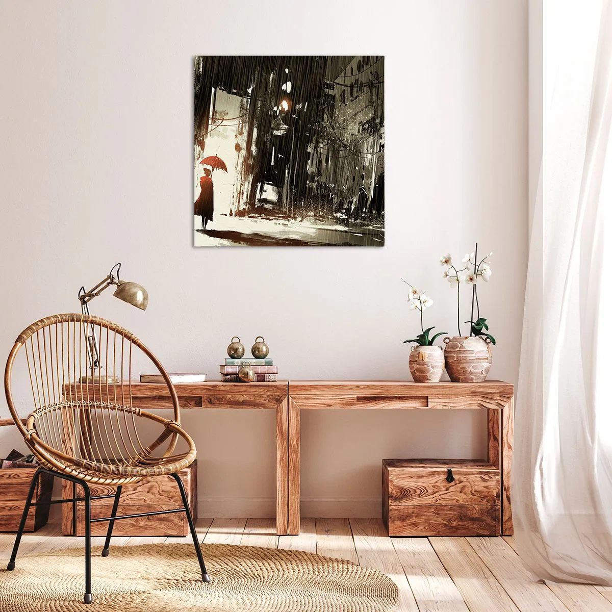 Canvastavla - Bild på duk - Röda paraplyets poesi - 50x50 cm