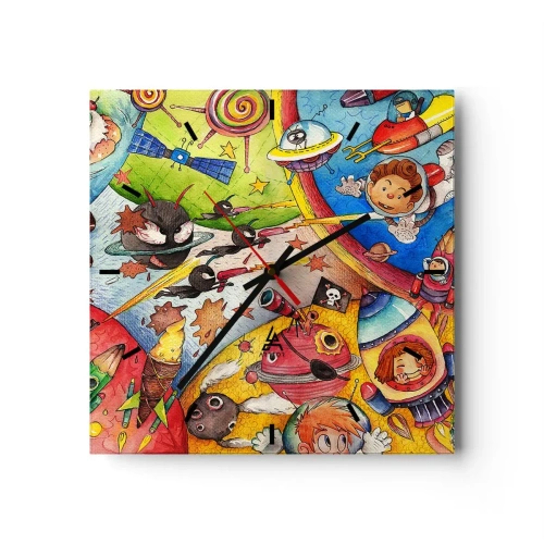 Väggklocka - Klocka på glas - Stora rymdäventyret - 30x30 cm