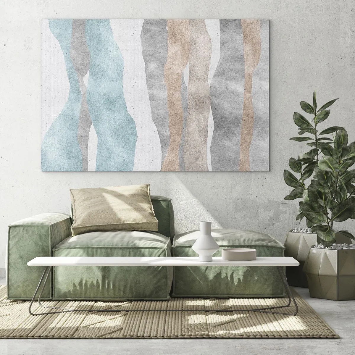 Glastavla - Bild på glas - Fina ränder i nyanser av beige och blått - 70x50cm - Närhetsstudie - Modern väggdekoration för vardagsrum och sovrum ARTTOR