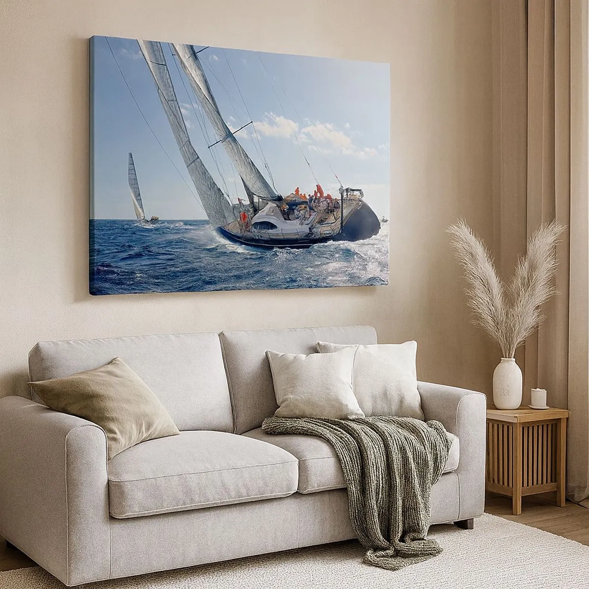 Canvastavla - Bild på duk - Segelkappsegling på öppet hav under blå himmel - 70x50cm - Låt bättre vinna - Modern väggdekoration för vardagsrum och sovrum ARTTOR