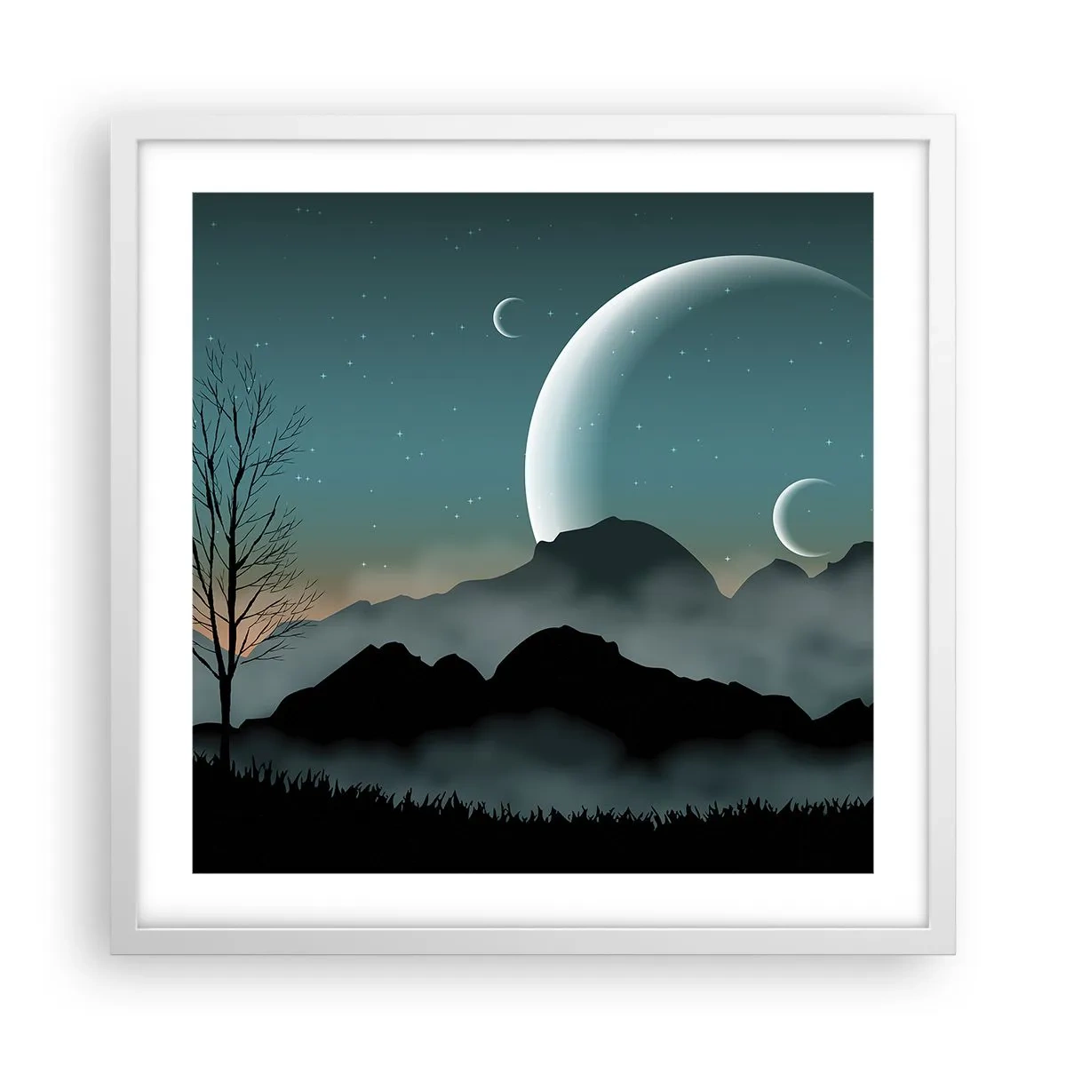 Affisch i vit ram - Stjärniga nattens karneval - 50x50 cm