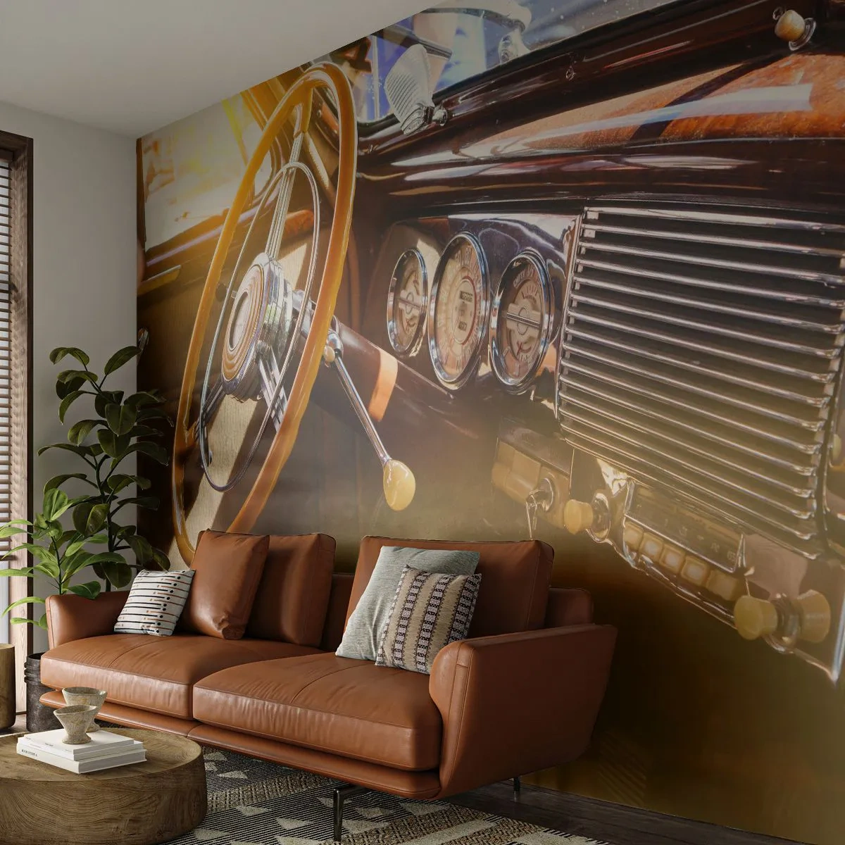 Fototapet Premium Canvas - Smak av lyx från det förflutna - Veteranbil, Bil, instrumentbräda - 450x315 cm