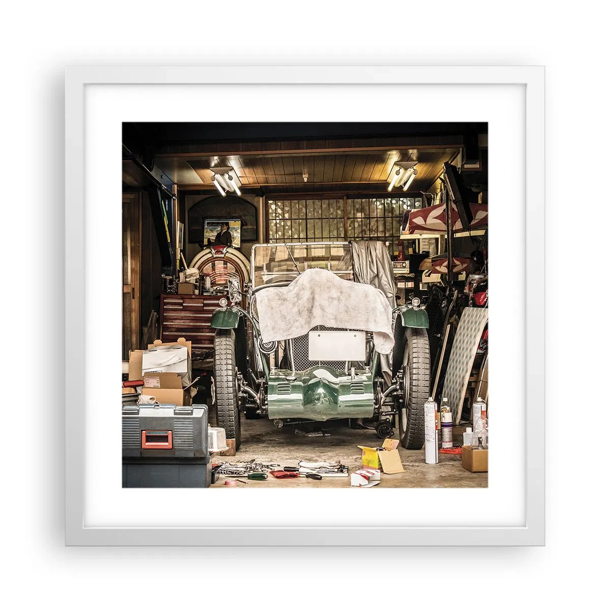 Affisch i vit ram - Tillbaka till det förflutna - 40x40 cm