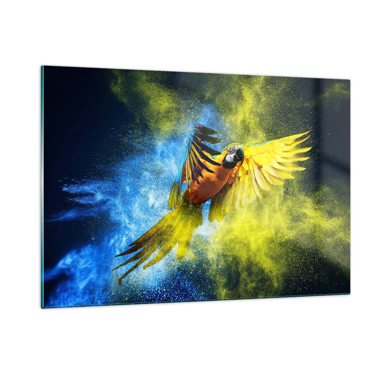 Glastavla - Bild på glas - I blå-gult damm - 120x80 cm