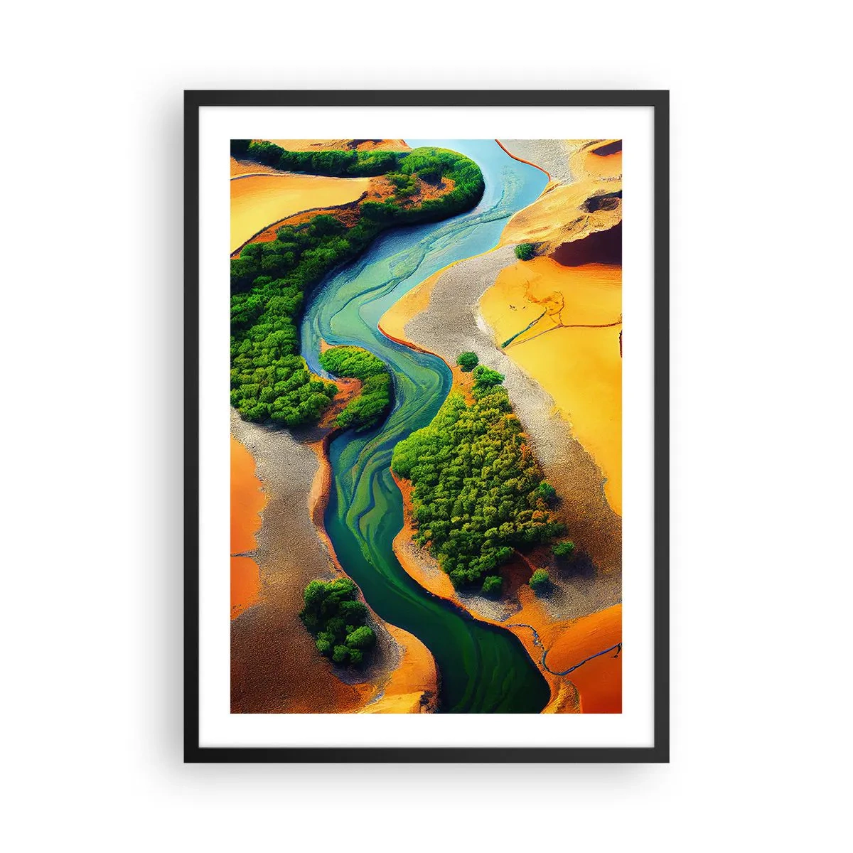 Affisch i svart ram - Ett färgstarkt landskap med en slingrande flod - 50x70cm - Livgivande flod - Modern väggdekoration för vardagsrum och sovrum ARTTOR