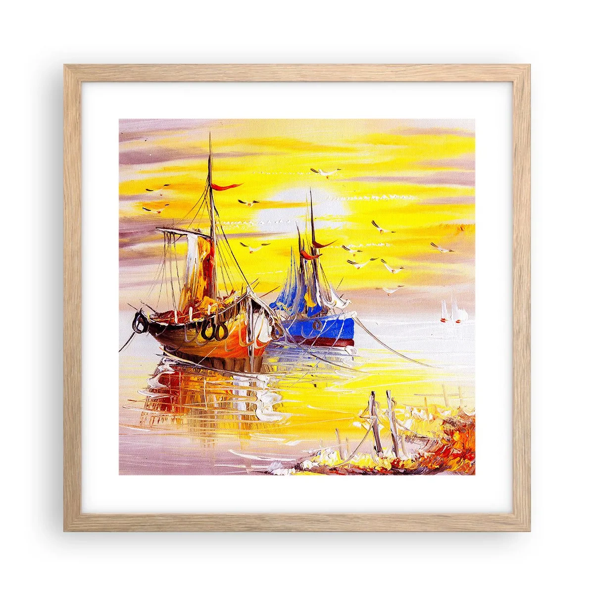 Affisch i ram av ljusek - Välförtjänt vila i hamnen - 40x40 cm