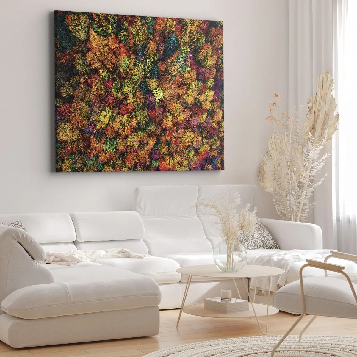Canvastavla - Bild på duk - Färgglada trädkronor i höstpaletten - 70x50cm - Höstträdens bukett - Modern väggdekoration för vardagsrum och sovrum ARTTOR