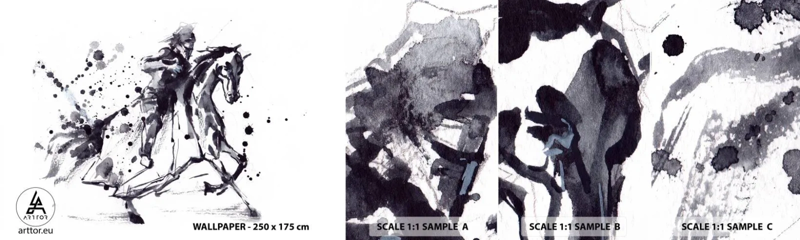 Provbit av självhäftande fototapet Deluxe Sticker - Svart riddare - Abstraktion, Riddare till häst, Riddarens rustning - 100x30 cm