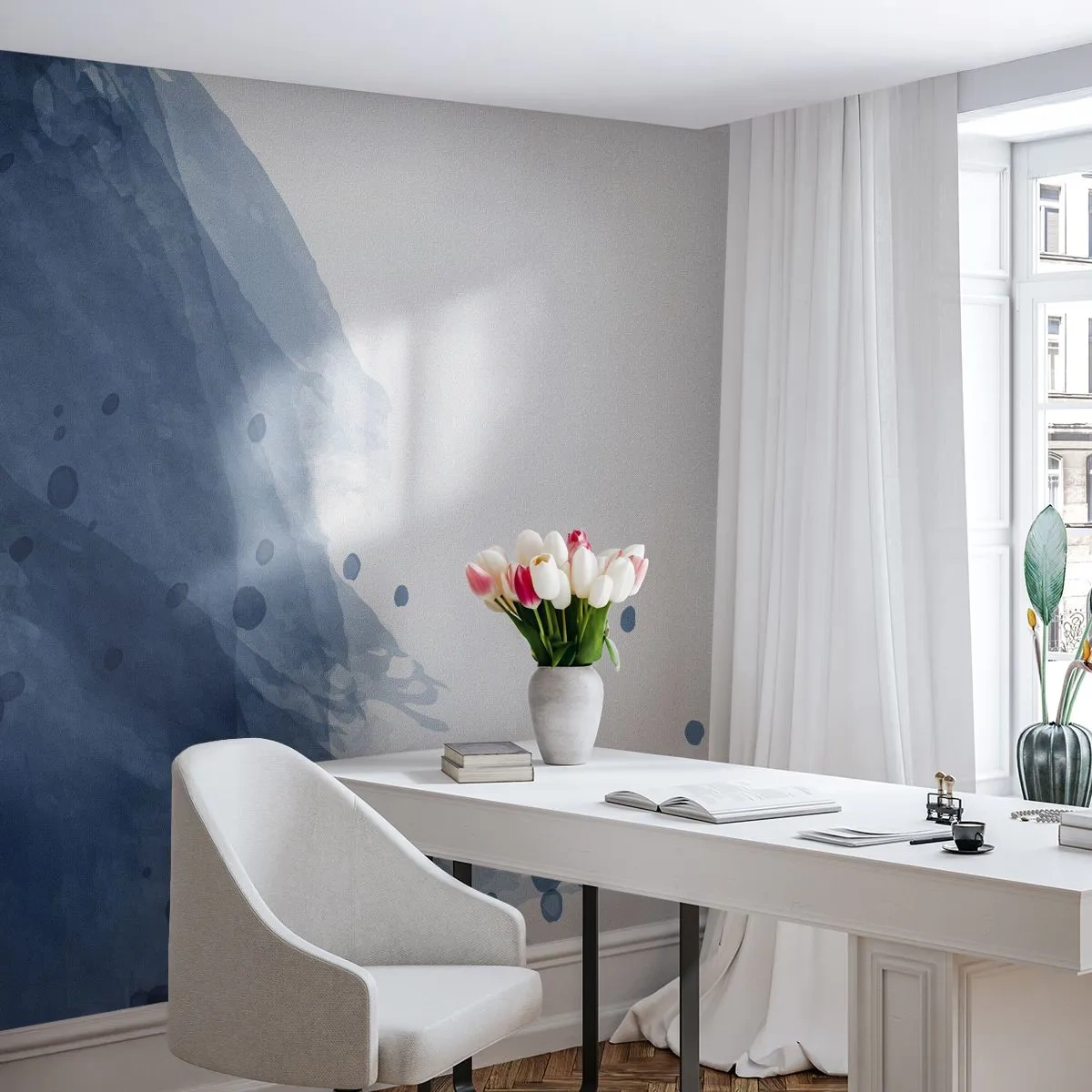 Fototapet Premium Canvas - Blå tyll - Abstraktion, Bit, Målning - 400x280 cm