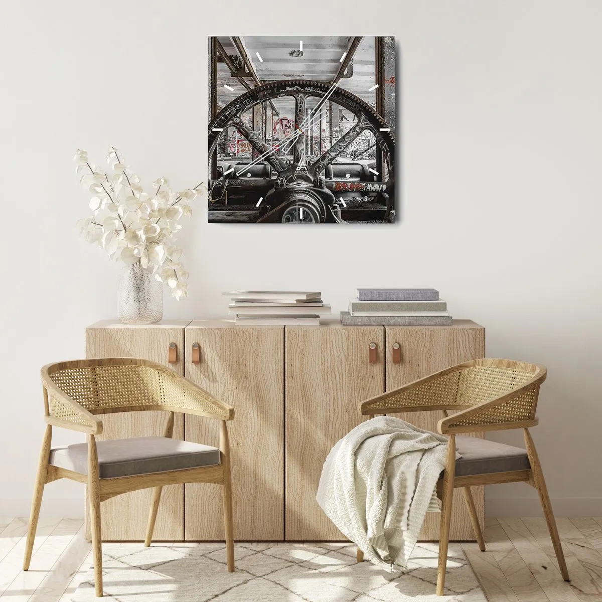 Väggklocka - Klocka på glas - Fabrikens hemliga liv - 40x40 cm