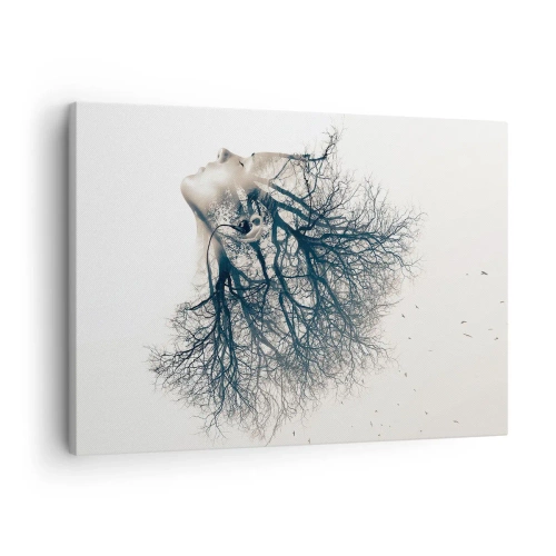 Canvastavla - Bild på duk - Kreativ silhuett av en kvinna och träd - 70x50cm - Lyssnar på trädens viskningar - Modern väggdekoration för vardagsrum och sovrum ARTTOR