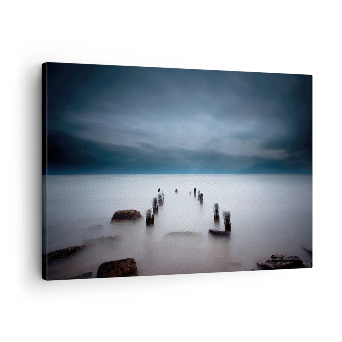 Canvastavla - Bild på duk - Den gamla piren mot bakgrund av ett lugnt hav - 70x50cm - Fundersam sjö - Modern väggdekoration för vardagsrum och sovrum ARTTOR
