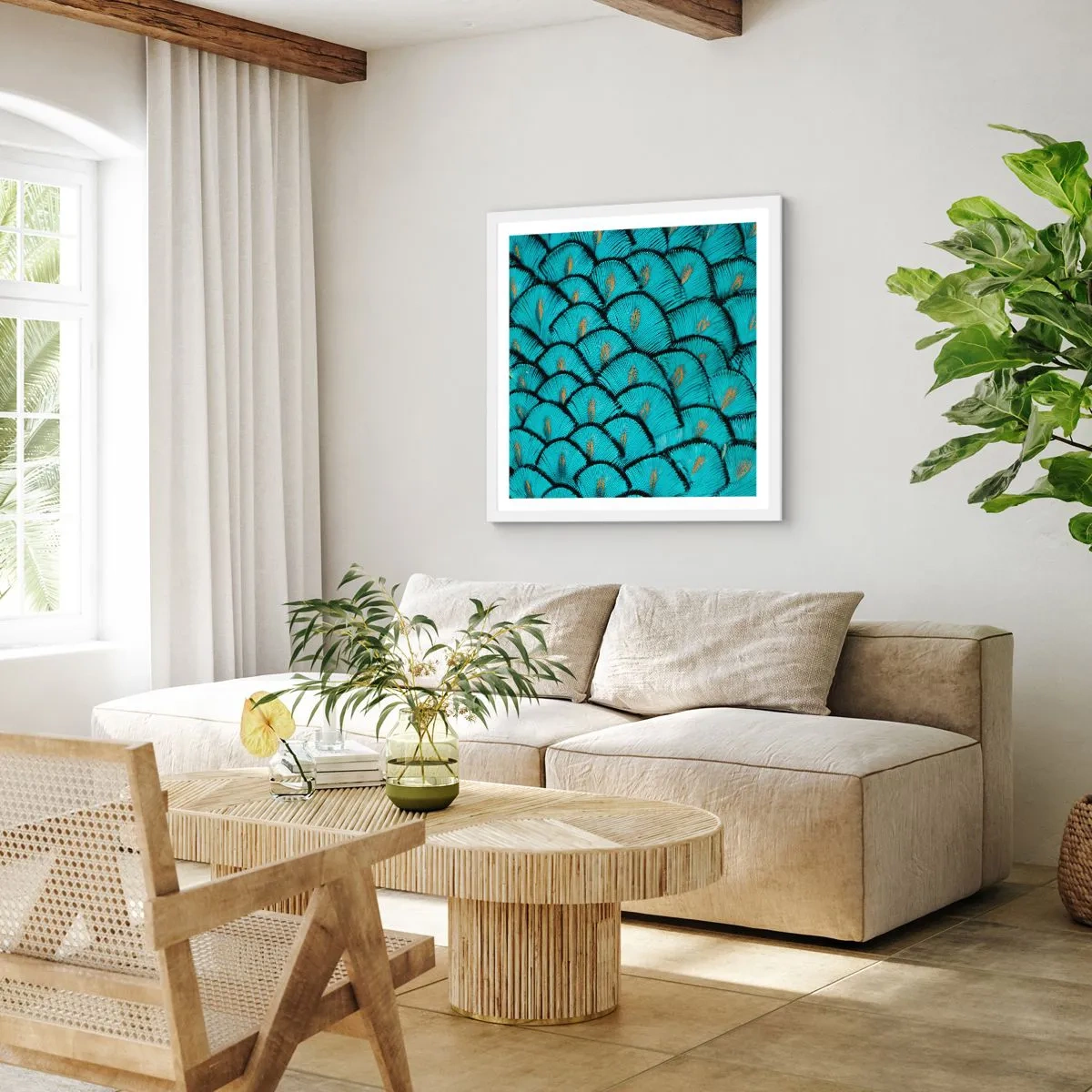 Affisch i vit ram - Den stora fjädergalan - 60x60 cm