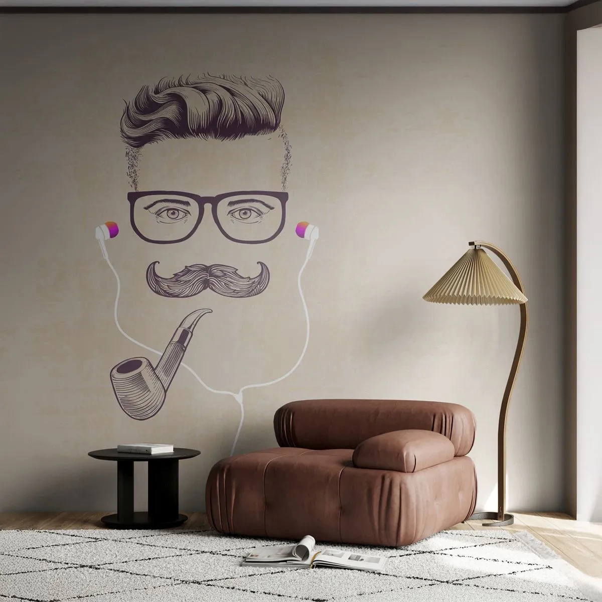 Fototapet Standard Eco - Hipsterillustration med glasögon, mustasch och pipa - 100x70cm - Riktig man? - Modern väggdekoration för vardagsrum och sovrum ARTTOR